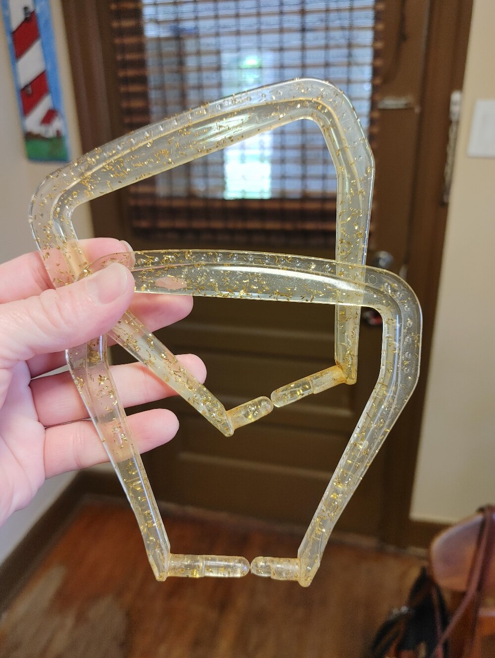 Vintage Gold Flake Lucite Pearlwick Laundry Hamper Replacement Handles.